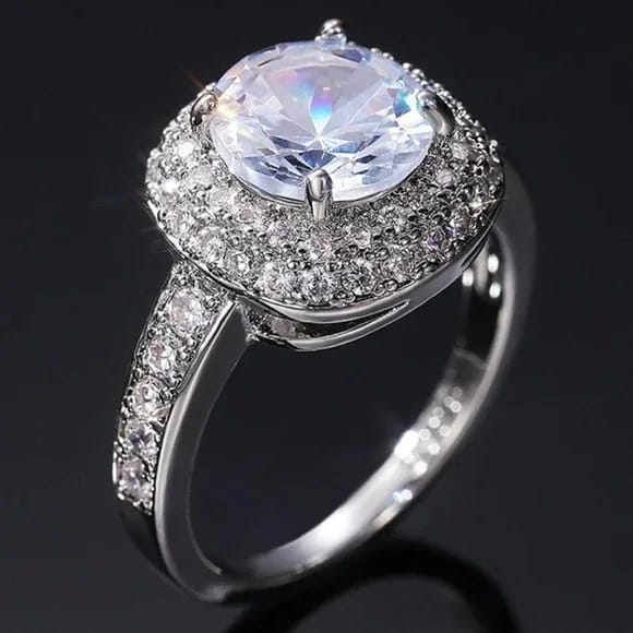 Luxury Silver Halo Crystal adjustable Ring for your love