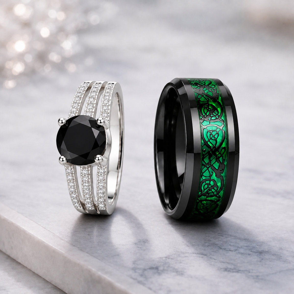 18K PVD Gold Zircon Heart Couple Promise Ring | Waterproof
