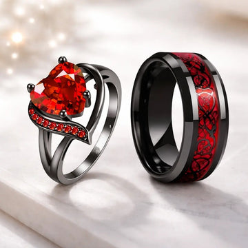 18K PVD Gold Zircon Heart Couple Promise Ring | Waterproof